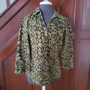 Jones New York Signature Leopard Print Button-Up Shirt Womens M Cotton